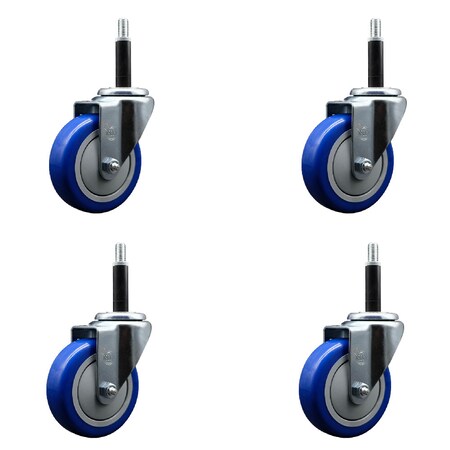 Service Caster 4'' SS Blue Poly Wheel Swivel 3/4'' Expanding Stem Caster Set, 4PK SCC-SSEX20S414-PPUB-BLUE-34-4